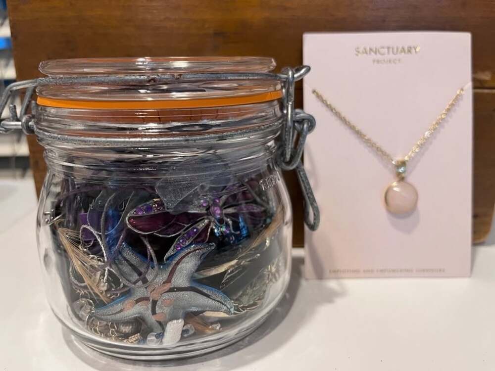 Vintage & Costume Jewelry Lot in Glass Jar – Blue, Purple & Coastal, Mystical Th
